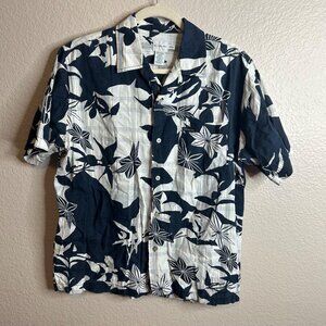 DG-31 Calvin Klein Mens Small Navy & White Floral Button-Up Shirt Short Sleeves